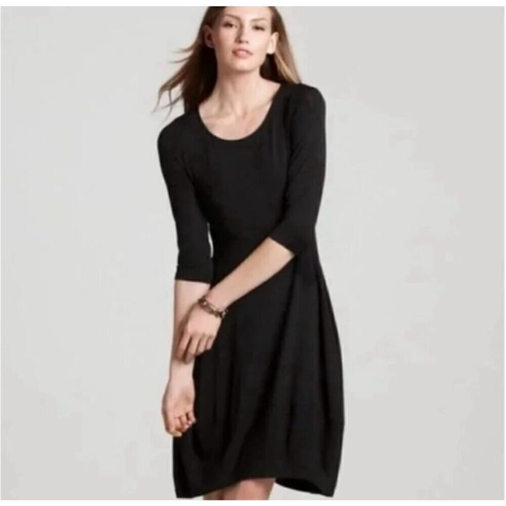 Eileen Fisher Size S Elbow Sleeve Tee Shirt Dress Black Organic Cotton Basic